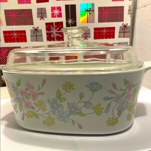 Corningware Bouquet Floral Casserole Dish with Pyrex Glass Lid